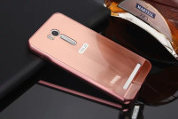Луксозен алуминиев бъмпър с твърд огледален гръб за Asus Zenfone Go 5.5 ZB551KL златисто розов